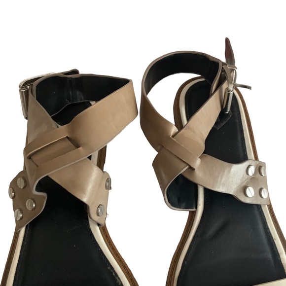 MADELINE Taupe Tan & White Silver Design Hardware Strappy Women’s Sandals Shoes - Picture 5 of 11
